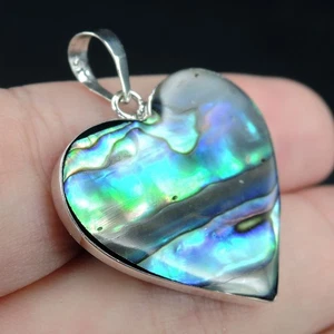 925 Sterling Silver Heart Shaped Natural Paua Abalone Shell Pendant PASP-308 - Picture 1 of 8
