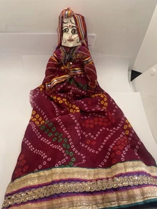 Kathputli of Rajasthan Marionette Puppet Vtg Indian Woman Doll Red Hand Painted - Picture 1 of 12