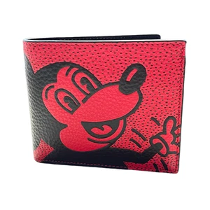Portafoglio Coach Disney Topolino X Keith Haring Rosso Nero - Foto 1 di 5