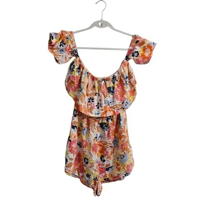 Roxy Another Day Printed Romper Dress Small Off Shoulder Floral Escape Beach - Image 1 of 4