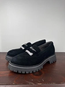Softwaves Vanna Black Suede Slip On Chunky Loafers Womens EU39 1/2 US 8.5 - Picture 1 of 17