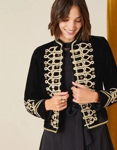 Monsoon Embroidered Velvet Military Jacket Black UK Size 18 - Picture 1 of 5