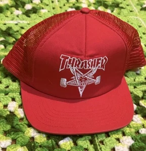 Thrasher Skateboarding Hat Red Snapback Trucker Pentagram Y2K mesh Skate - Picture 1 of 6