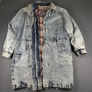 Vintage British Mist Jacket Mens Medium Blue Denim Aztec Lined Parka Coat 90s - Picture 1 of 17