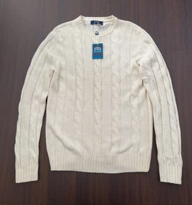 THE SAVILE ROW London Lambs Wool Fisherman Knit Sweater Beige Medium - NEW Read - Picture 1 of 14