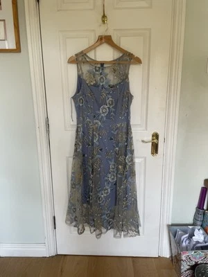 Vestido Adrianna Papell Reino Unido Talla 14, Azul Ascot Y Dorado Floral Foto 1 de 3