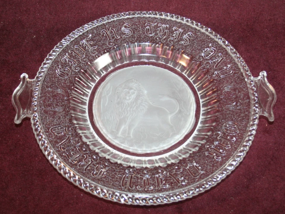 Gillinder & Sons EAPG "Give Us This Day Our Daily Bread" Frosted Lion Plate - Image 1 of 4