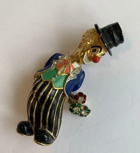 Spilla pagliaccio Jomaz vintage con smalto colorato e strass alta 3" - Foto 1 di 6