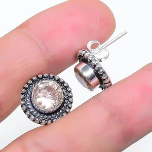 Orecchini a perno gioielli in argento sterling 925 fatti a mano con pietra preziosa morganite pesca - Foto 1 di 1