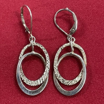 Sterling Silver JCM Double Hoop, Inner Hoop Textured Dangle Earrings  - Image 1 of 4