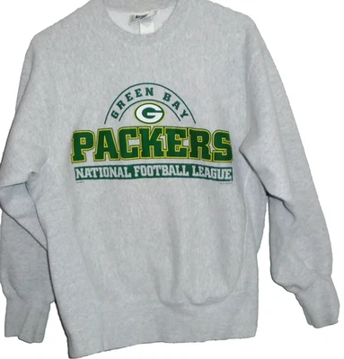 Sudadera De Colección Green Bay Packers Gris Medio Cuello Redondo Años 90 NFL Foto 1 de 2