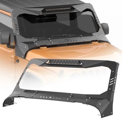 Armor Windshield Frame Cover Visor Cowl w/ LED Lights For Jeep Wrangler JL 18-25 - Image 1 of 4