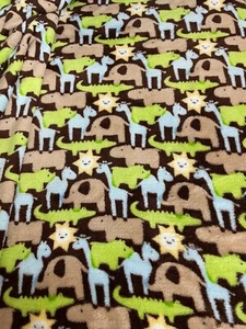 Fabric Lot 1 Yds 24 Ins 58 W Multicolor Animals Alligator Elephant Fleece - Picture 1 of 7