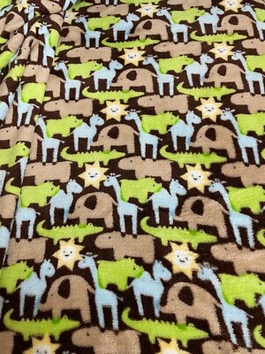Fabric Lot 1 Yds 24 Ins 58 W Multicolor Animals Alligator Elephant Fleece - Image 1 of 4