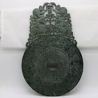 Chinese hand carve jade openwork green Disc Bi with Chi dragon human grains D243