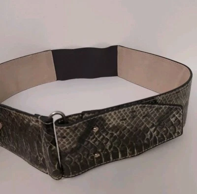 Chico's 女式 3 英寸宽蛇纹人造皮革可调腰带 L 码 — 第 1/4 张图片