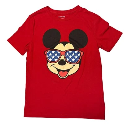 Old Navy Mickey Mouse US Star Sunglasses Kids Medium 8 Red T-Shirt USA Disney - Image 1 of 4