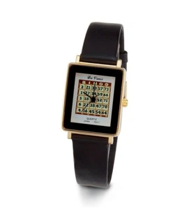 Neue goldfarbene Damenuhr Bingo Kartenstil schwarzes Band - D2406L - Bild 1 von 2
