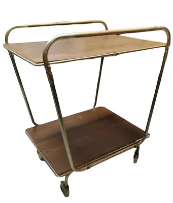 VTG RARE!!! BRASS & MASONITE WOOD MCM BAR CART BEVERAGE CART PLANTER HOLDER Foto 1 de 4