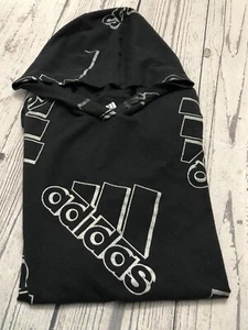 Adidas Shirt Youth Large Black Spellout Logo Hooded Long Sleeve - Picture 1 of 10