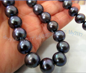 9-10MM GENUINE NATURAL PERFECT ROUND BLACK TAHITIAN PEARL NECKLACE 14-36 INCHES