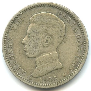 Spanien 1 Peseta Silber Alfons XII 1903 Nr. 243 - Bild 1 von 2