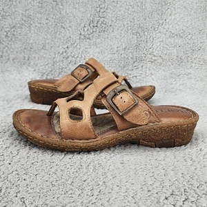 Born Women's Sandals Sz 6 Brown Leather Slip On Strappy Thong Buckle Western - Picture 1 of 11