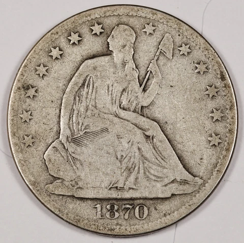 1870-s Seated Liberty Half.  "Perfect"  VG.  185978 Cover