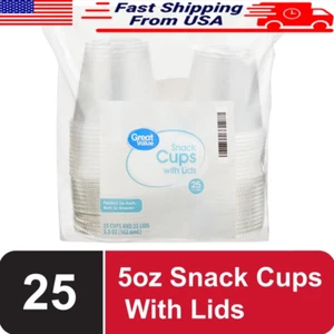 Disposable Plastic Snack Cups W/ Lids 5.5oz Mini Containers Food Storage Picnic - Picture 1 of 5