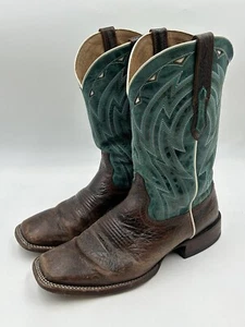 Ariat Cowtown Brown & Green Ariat Leather Western Cowboy Boots Size 10.5 D - Picture 1 of 9