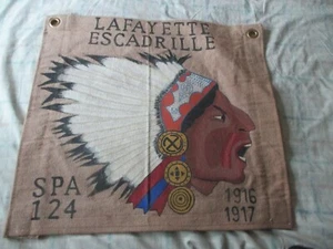 PRIMERA GUERRA MUNDIAL FRANCIA/USA LAFAYETTE ESCADRILLE GUERRERO MASCOTA 1ER PATRÓN CUARTEL BANDERA - Imagen 1 de 3
