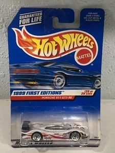 1999-Hot Wheels #676 First Editions 25/26 PORSCHE 911 GT1-98 White w/Chrome Lace - Picture 1 of 4