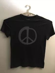 Men’s John Varvatos Shirt Medium Peace Sign Print Short Sleeve Black Embroidered - Picture 1 of 8