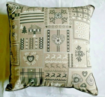 New handmade Christmas cushion cover. Scandi fabric with trim and zip fastening - Image 1 of 4