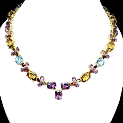 Ожерелье из чистого серебра с черной пятницей овальный цитрин 14x10 мм аметист топаз 18 дюймов - Изображение 1 из 4