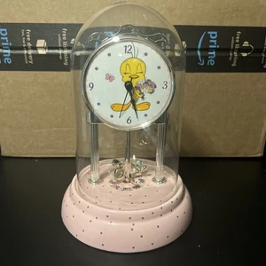 2001 Tweety Bird Dome Clock Pink Polka Dot Floral Pattern READ DESC - Picture 1 of 3