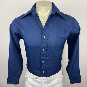 Camisa de Vestir Van Heusen De Colección Años 70 Para Hombres V Cónica Disco Cuello Grande Nik Azul Marino Mediana - Imagen 1 de 12