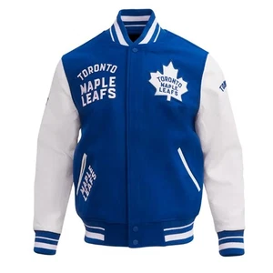 Toronto Maple Leafs Blue Body White Leather Letterman Jacket Varsity Jacket - Picture 1 of 5