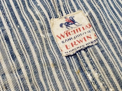 Vintage 40s Wichita Erwin Overalls Denim Blue Stripes Hickory Faded Distressed - Image 1 of 4