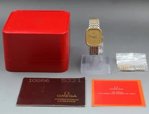 Full Set [Near MINT] OMEGA De Ville 1417 Men's Gold Dial Quartz Watch From Japan - Picture 1 of 11