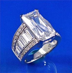 ANILLO BAGUETTE BAGUETTE PLATA ESTERLINA CIRCONITA CENTRO Y CANAL CONJUNTO LATERAL, TALLA 7 - Imagen 1 de 4