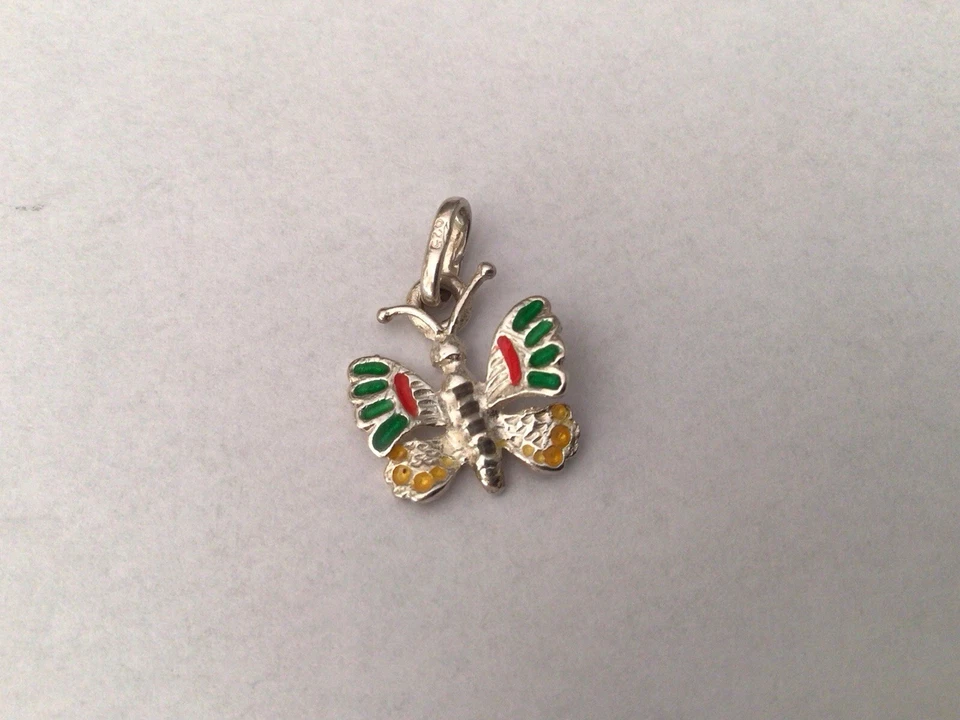 Ciondolo Farfalla Argento 925 e Smalto Vintage - Immagine 1 di 4