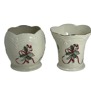 2 Lenox Zuckerstange Feiertag Vase Stechpalme Goldrand Urlaub 3,5" Zierliche Tischdeko - Bild 1 von 7