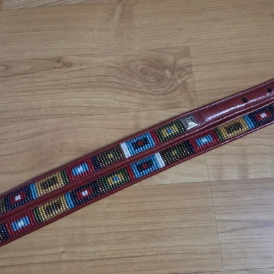 Брайтон винтажный красный кожаный бисер ремень M/L размер 34 богемное вестерн - Изображение 1 из 4