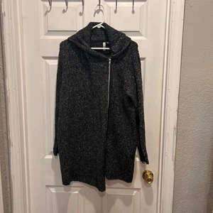 H&M Divided Gray Knit Cardigan Moto Asymmetrical Zip Up Oversized Large - Picture 1 of 8