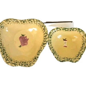 Pair Of Vintage Alpine Pottery Roseville Ohio Green Apple Bowls - Picture 1 of 9