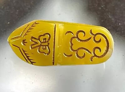 Realistic Moonglow Glass Shoe/Slipper Incised Gold Design Vintage Czech 7/8" - Image 1 of 4