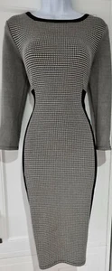 Womens Max Mara Black White Houndstooth Check Stretch Formal Pencil Dress M - Picture 1 of 10
