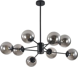 Lighting Modern Glass Globe Sputnik Chandelier 8-Light Mid Century Black Sputnik - Picture 1 of 8