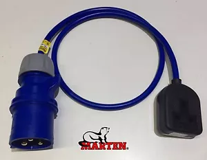 Marten® 230v PCE 32a Plug to 1 Gang 13a Socket Lead Blue Cable 1m Hook Up - Picture 1 of 1